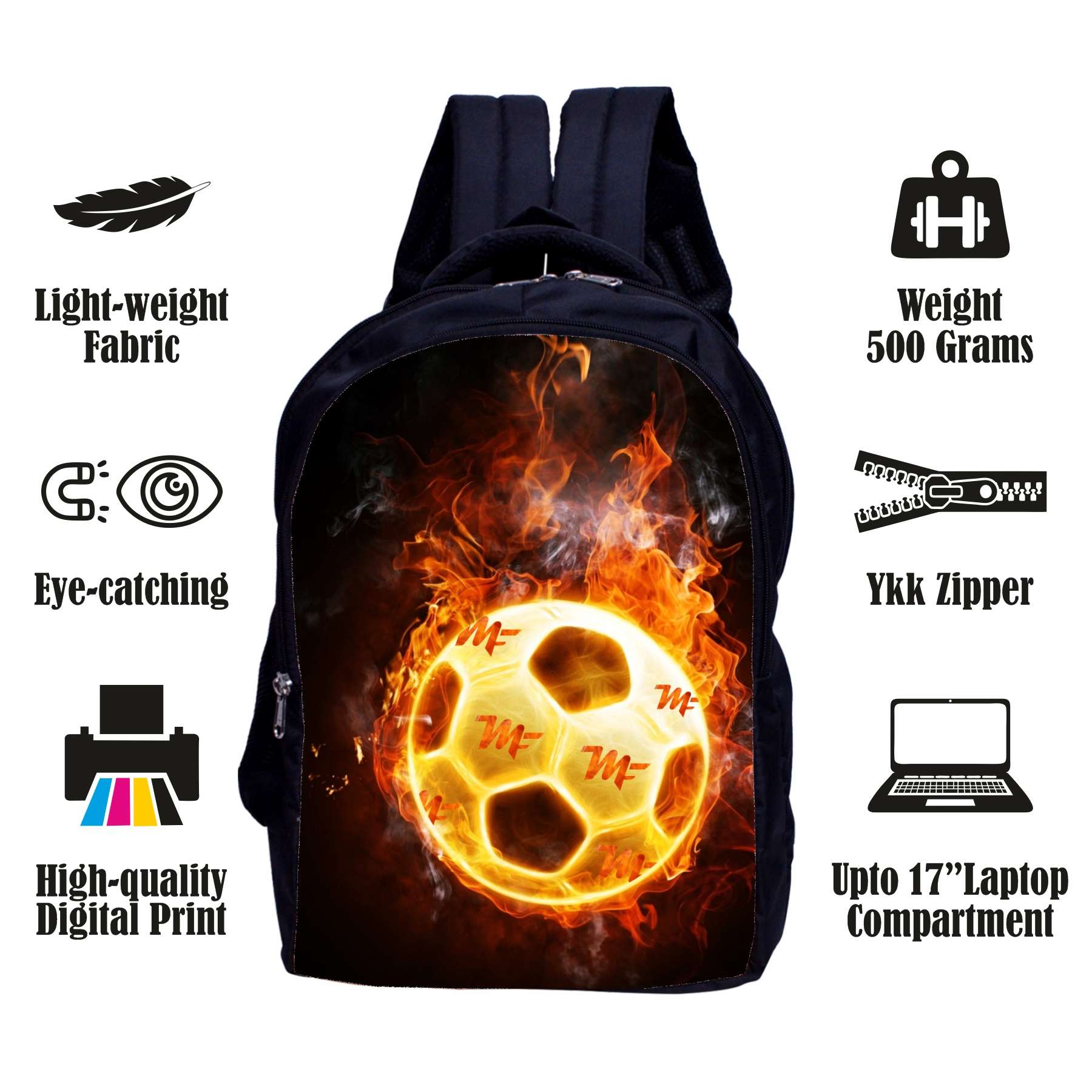 MY FAV Fireball Print College Backpack Waterproof School Bag for Boys Girls