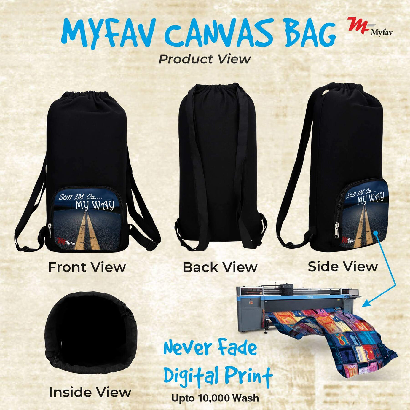 My Fav Open Road Print Cotton Canvas Tution Backpack / Exam Bag For Boys / Girls