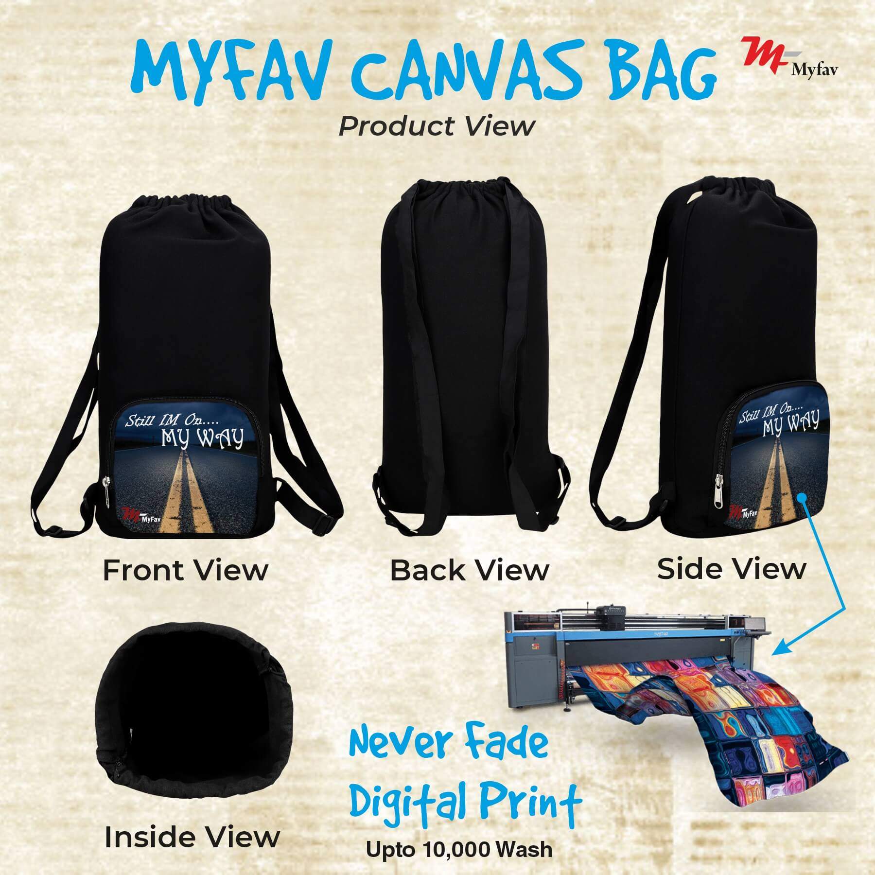 My Fav Open Road Print Cotton Canvas Tution Backpack / Exam Bag For Boys / Girls