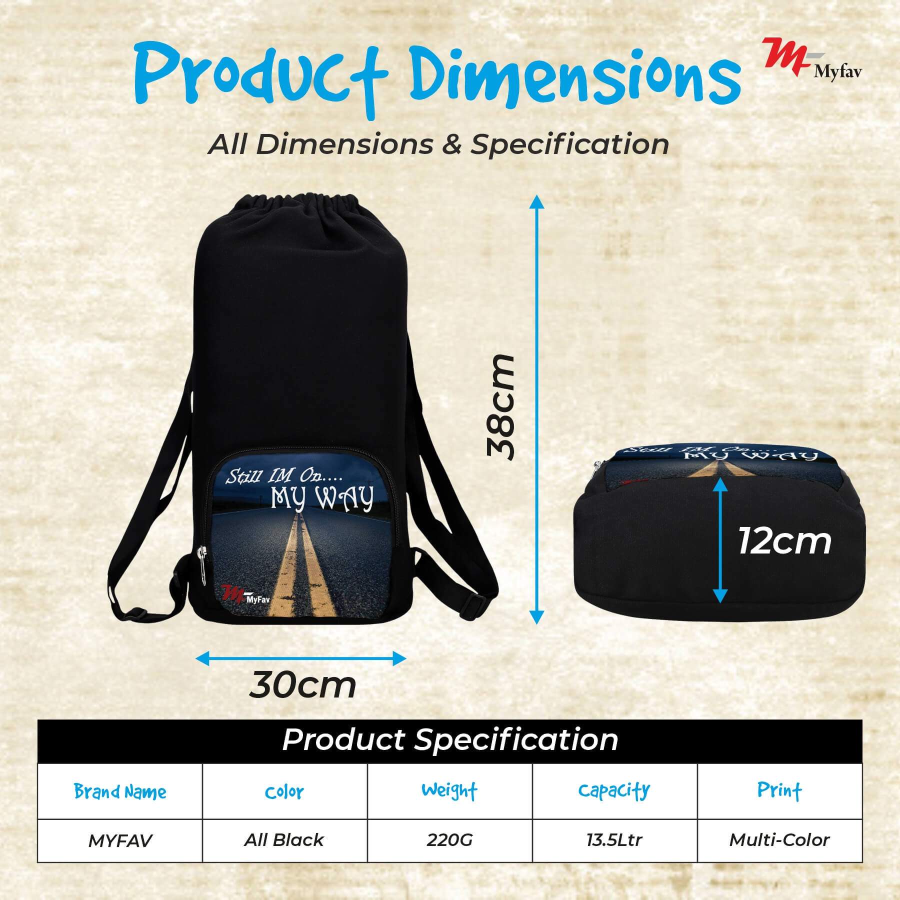 My Fav Open Road Print Cotton Canvas Tution Backpack / Exam Bag For Boys / Girls