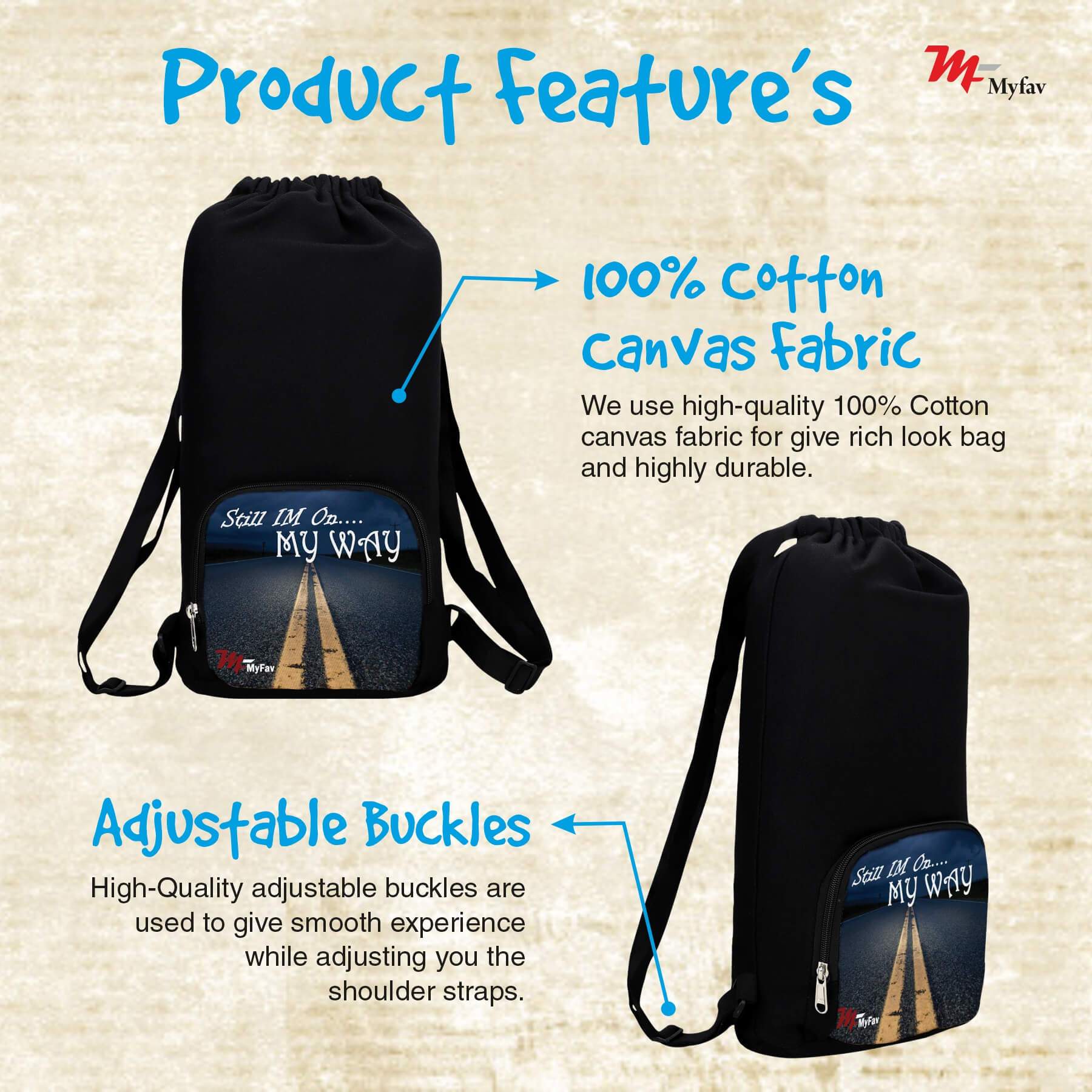 My Fav Open Road Print Cotton Canvas Tution Backpack / Exam Bag For Boys / Girls
