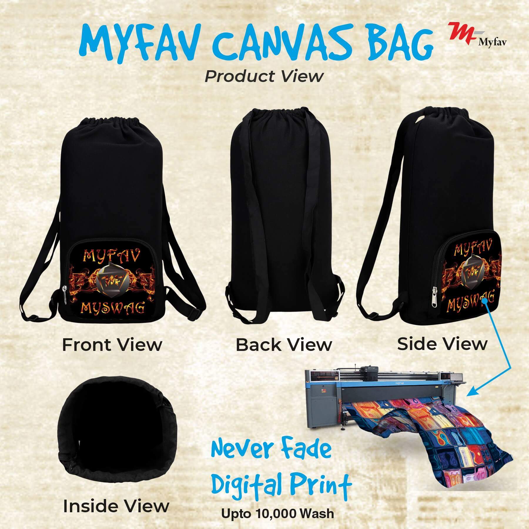 My Fav My Swag Print Cotton Canvas Tution Backpack / Exam Bag For Boys / Girls