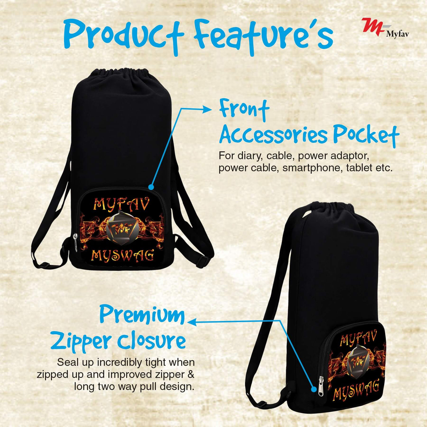 My Fav My Swag Print Cotton Canvas Tution Backpack / Exam Bag For Boys / Girls