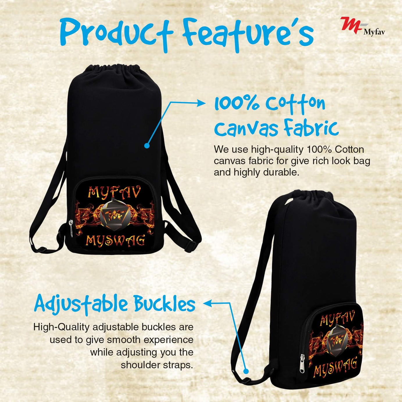 My Fav My Swag Print Cotton Canvas Tution Backpack / Exam Bag For Boys / Girls