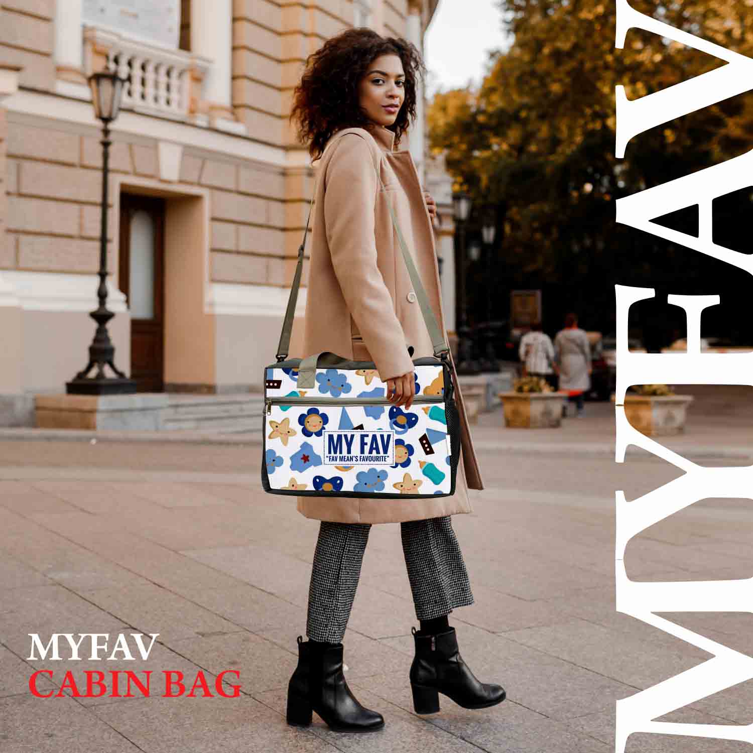 My Fav Blue White Printed Cabin Size Duffle Travel bag for Men Women