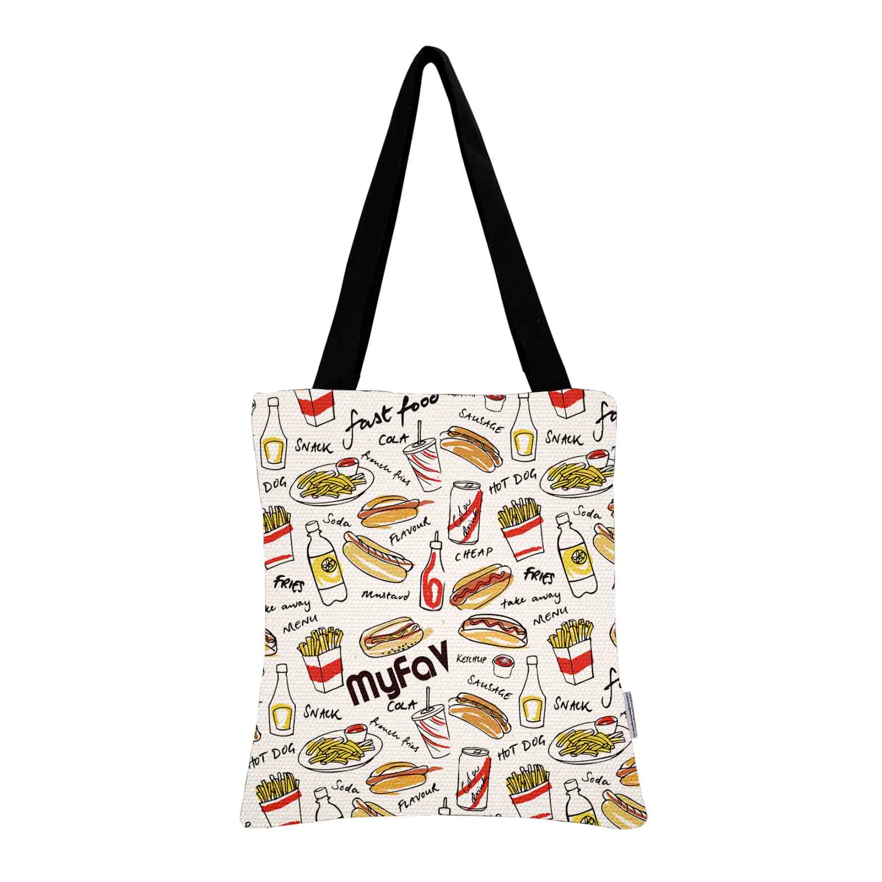 My Fav Foodie Print Cotton Canvas Tote Bag
