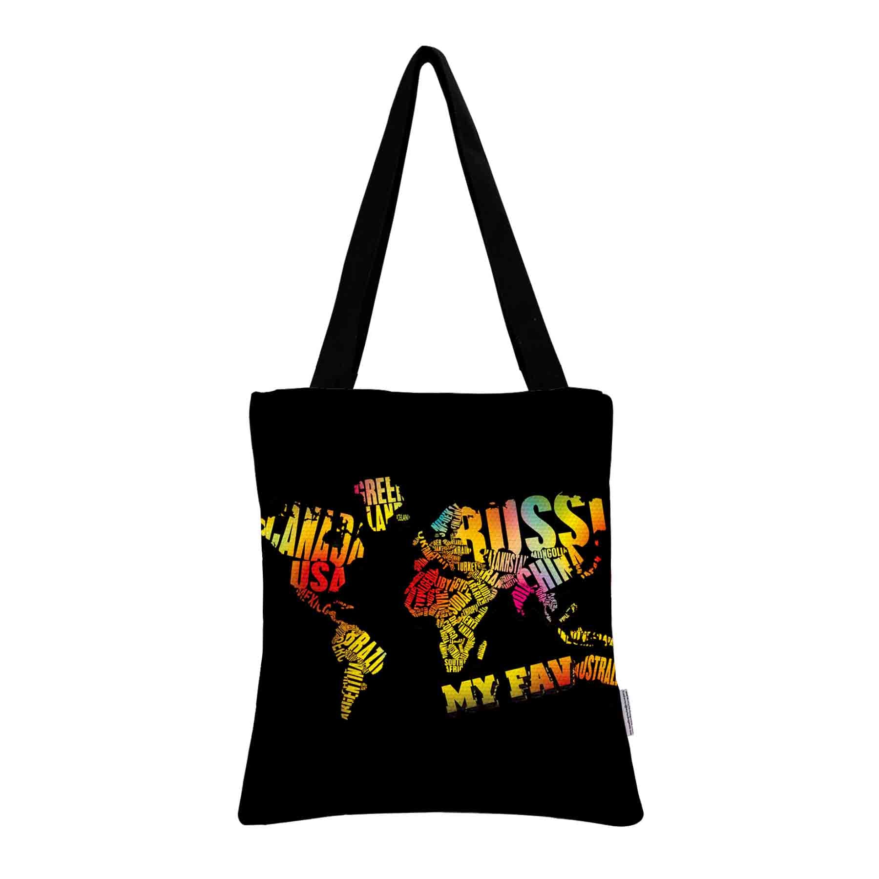 My Fav Map Printed Cotton Canvas Tote Bag