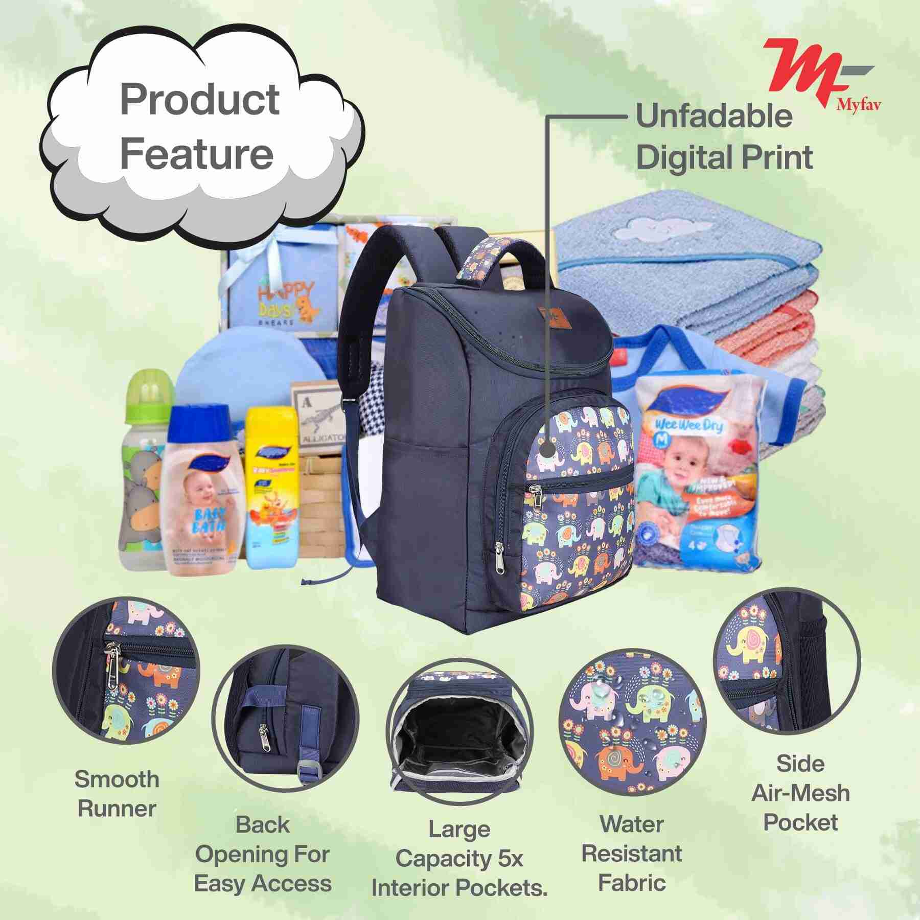 MY FAV Stylish Multipurpose Diaper Bag Waterproof Travel Backpack for Moms with Newborns - Ideal for Baby Essentials, Fashionable and Functional