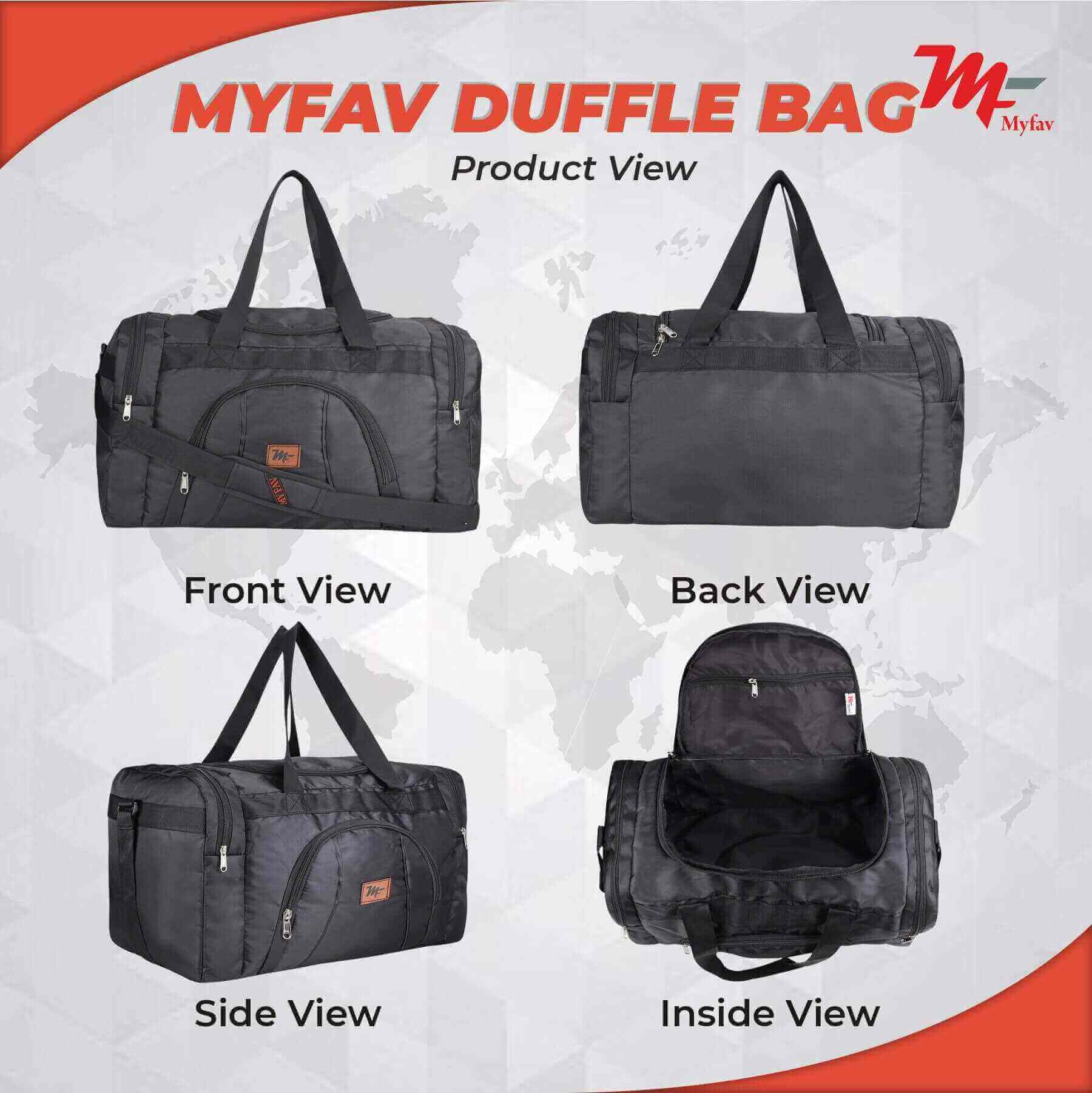 MY FAV Travel Polyester Duffle Bag for Men and Women, Sports, Gym, Outdoor Weekend Bag with Accessories Compartments Waterproof Duffle Bag - 44 litres Capacity