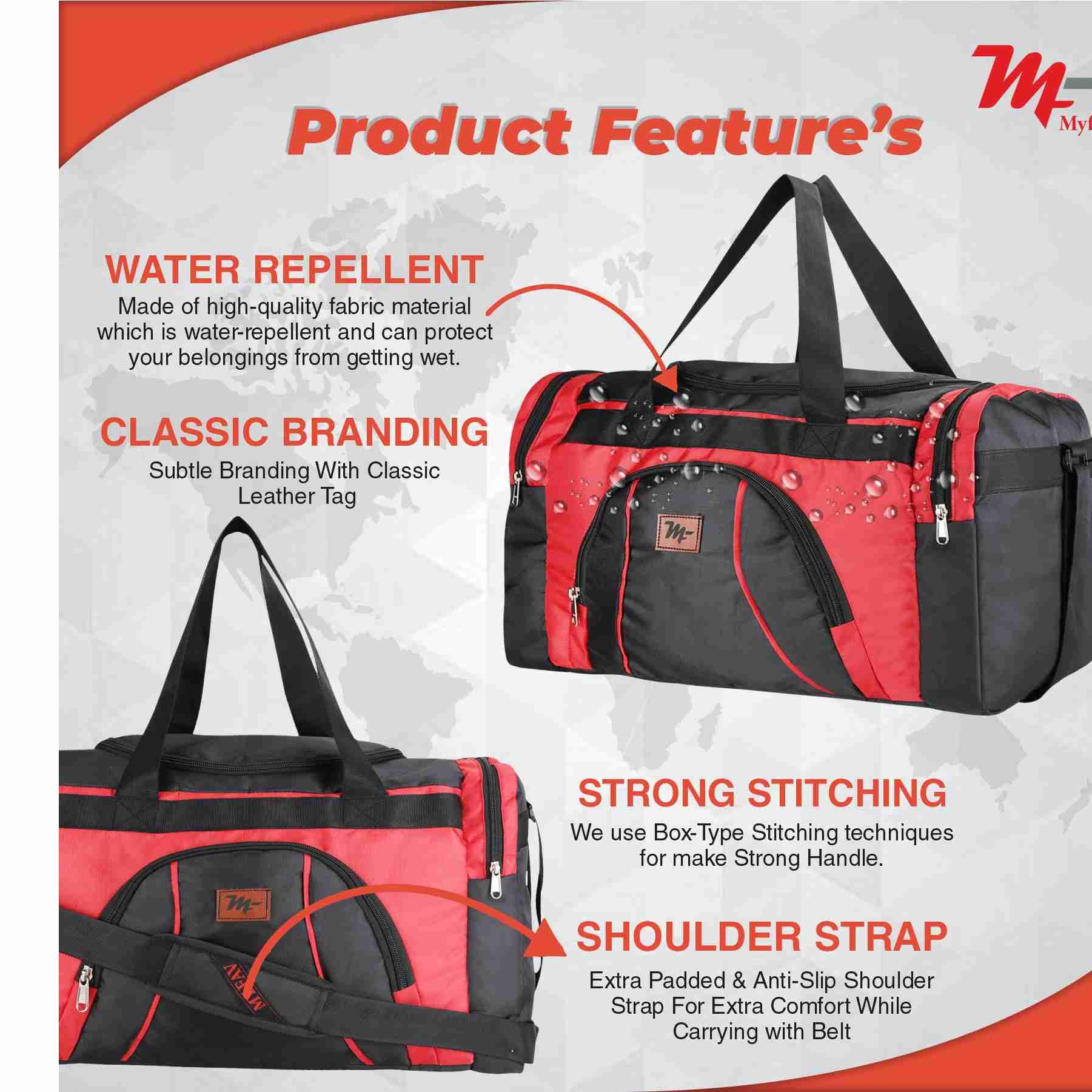 MY FAV Travel Polyester Duffle Bag for Men and Women, Sports, Gym, Outdoor Weekend Bag with Accessories Compartments Waterproof Duffle Bag - 44 litres Capacity