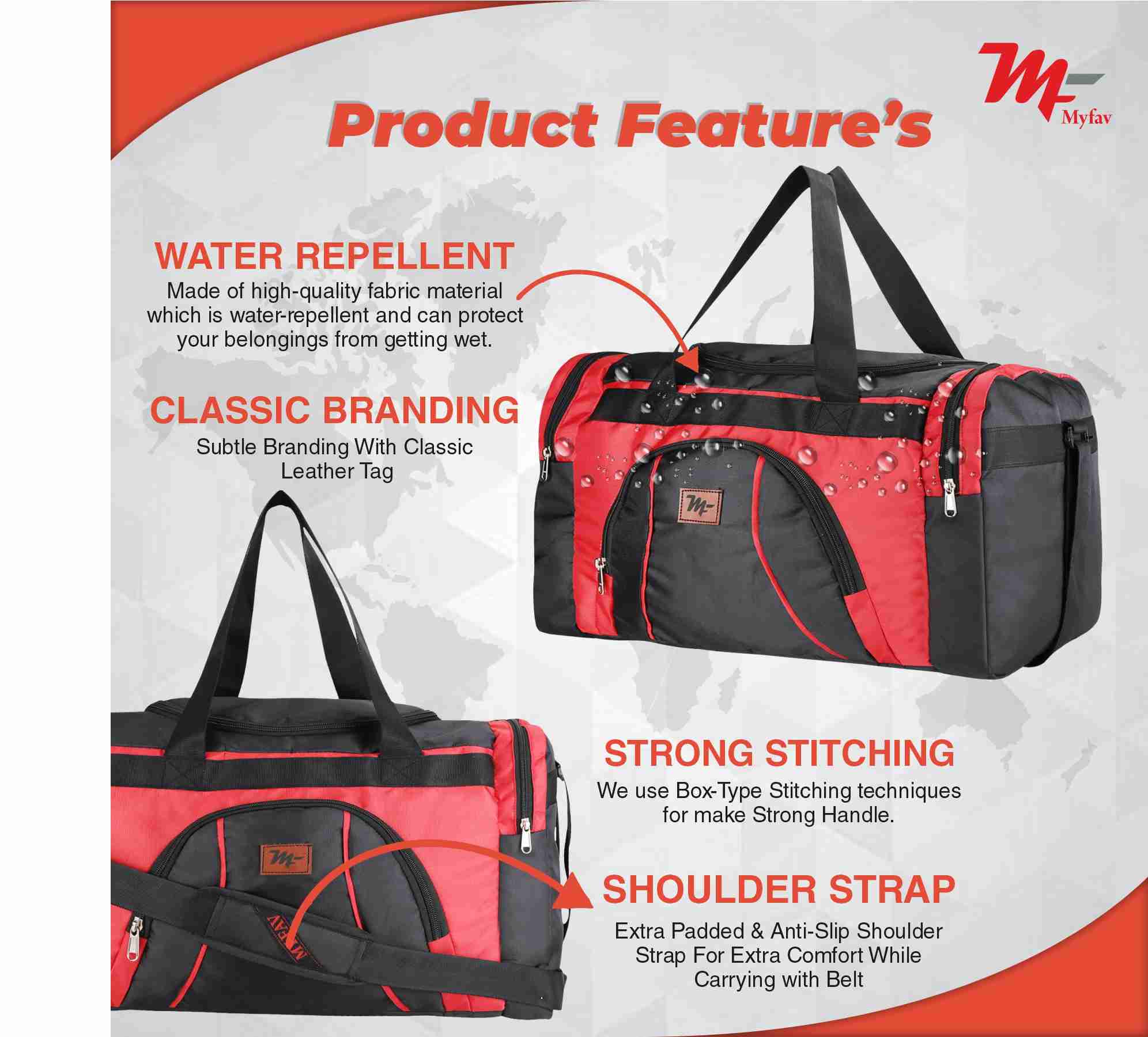 MY FAV Travel Polyester Duffle Bag for Men and Women, Sports, Gym, Outdoor Weekend Bag with Accessories Compartments Waterproof Duffle Bag - 44 litres Capacity