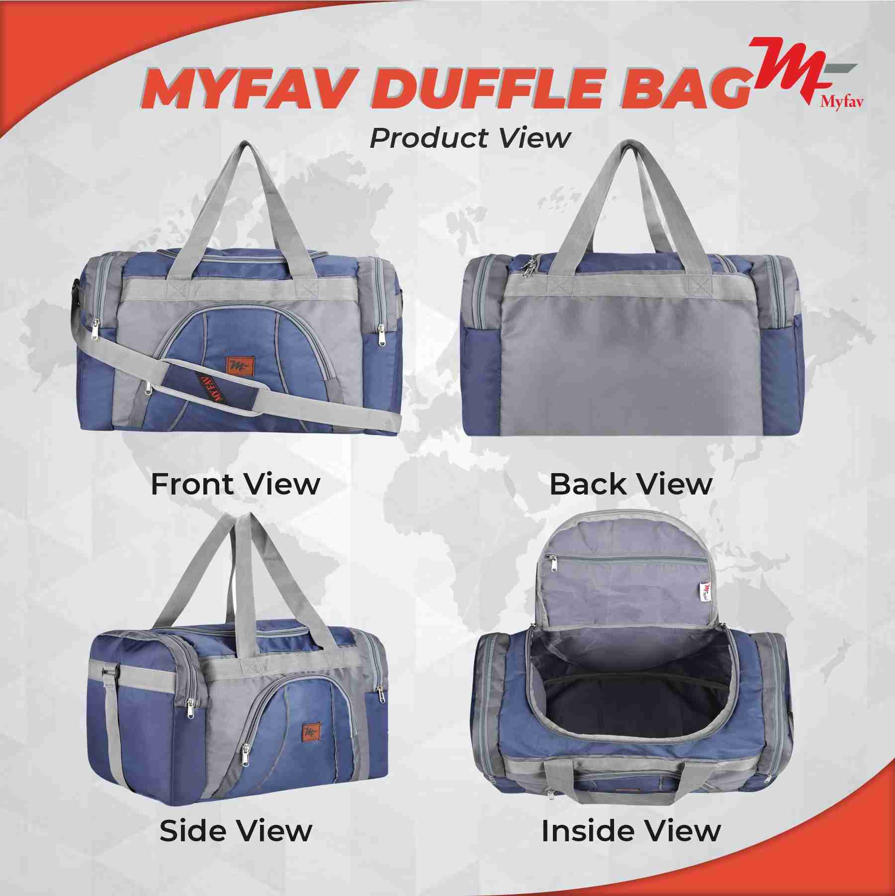 MY FAV Travel Polyester Duffle Bag for Men and Women, Sports, Gym, Outdoor Weekend Bag with Accessories Compartments Waterproof Duffle Bag - 44 litres Capacity