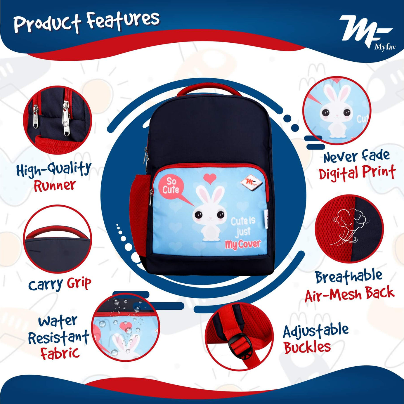 My Fav Cute Bunny Kids School Bag For Girls/Boys, School, Casual, Picnic, Nursery-(2 to 10 year Old Kid)
