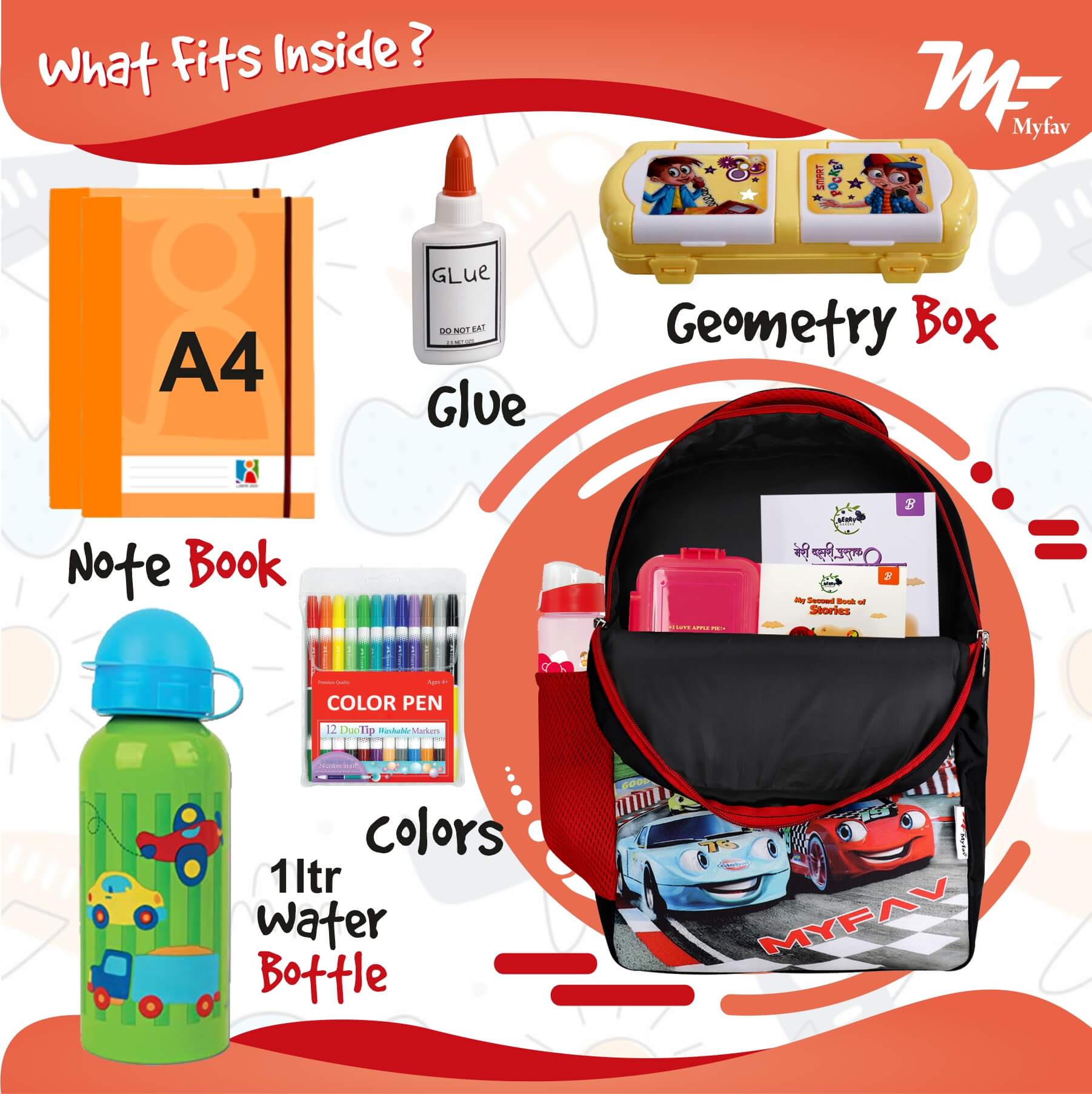 My Fav Cute Car Kids School Bag For Girls/Boys, School, Casual, Picnic, Nursery-(2 to 10 year Old Kid)
