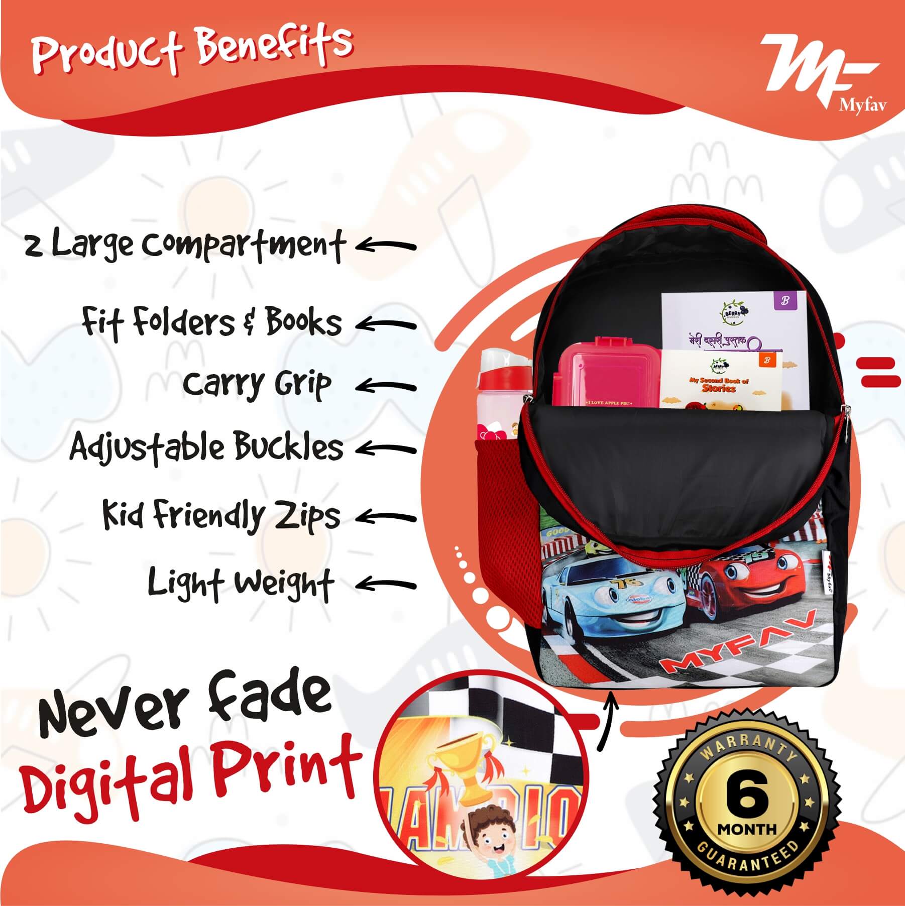 My Fav Cute Car Kids School Bag For Girls/Boys, School, Casual, Picnic, Nursery-(2 to 10 year Old Kid)