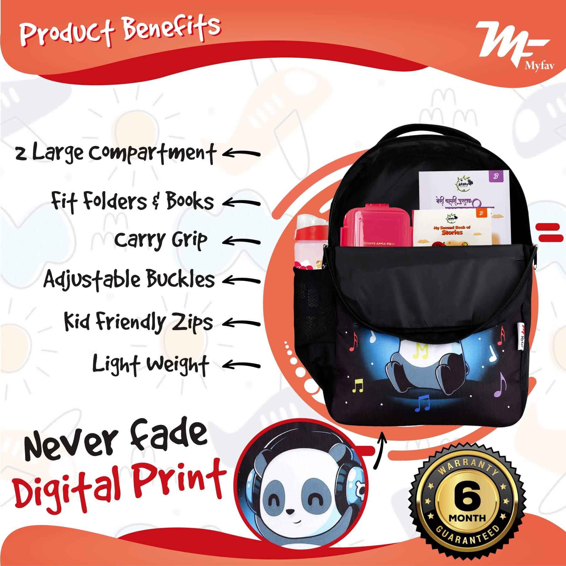 My Fav Cute Panda Kids School Bag For Girls/Boys, School, Casual, Picnic, Nursery-(2 to 10 year Old Kid)