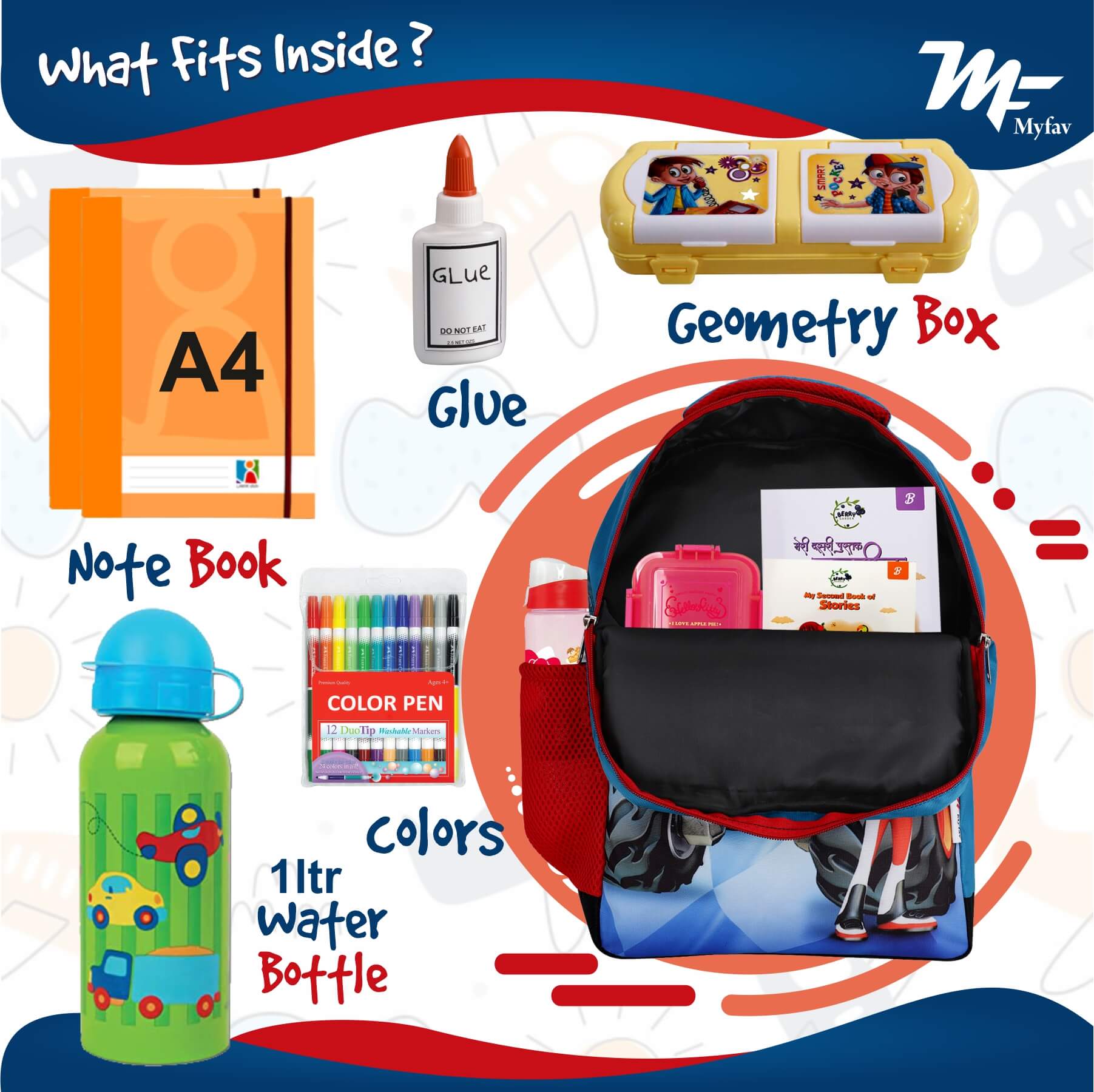 My Fav Cute Racer Kids School Bag For Girls/Boys, School, Casual, Picnic, Nursery-(2 to 10 year Old Kid)