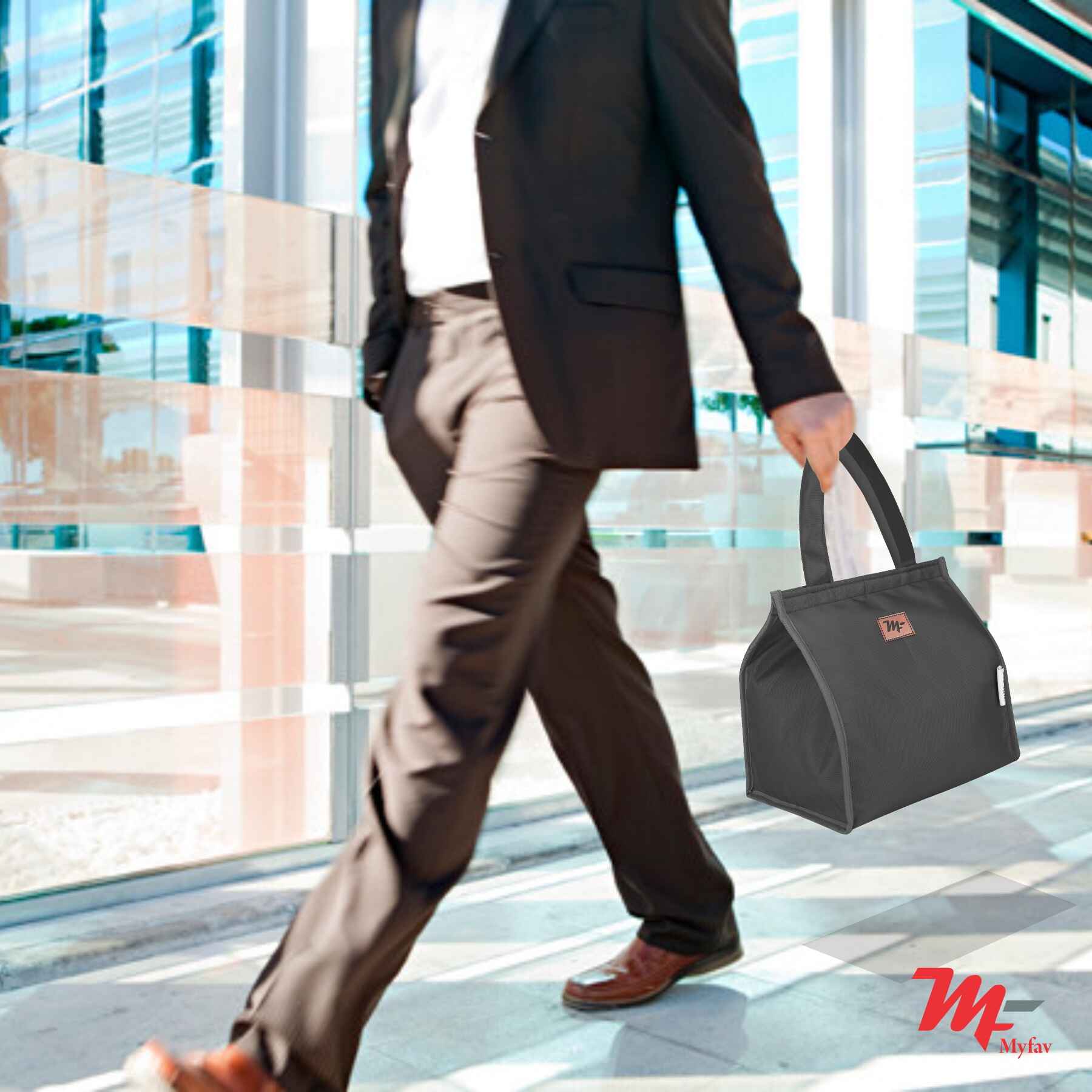 MY FAV Lunch Bag for Kids, Men & Women, Velcro Closure Tiffin Bag for Travel, Office, College & School, Durable and Lightweight (8 Liter) (Black)