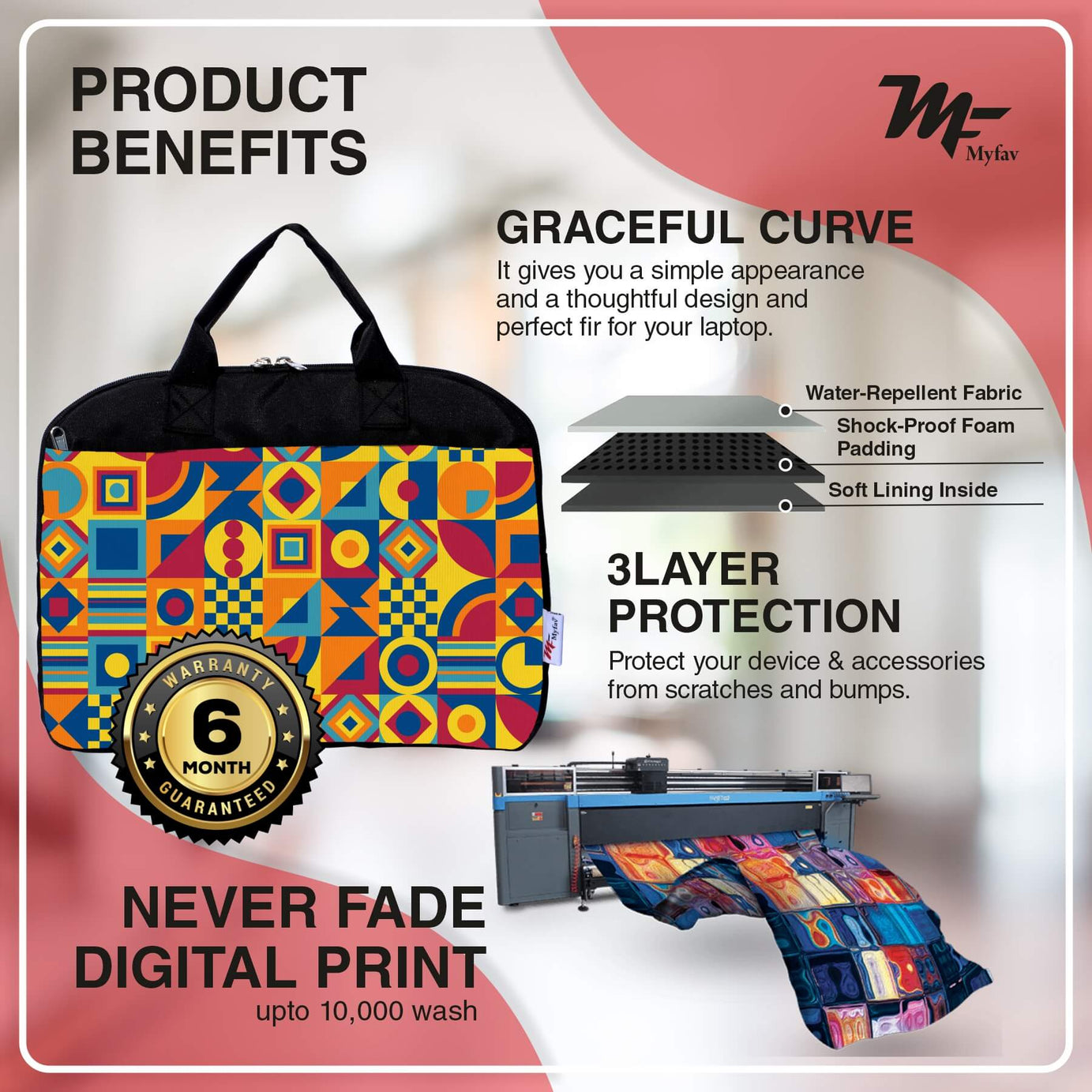 My Fav Multi Printed Office Laptop Bag Briefcase 15.6 Inch for Women and Men