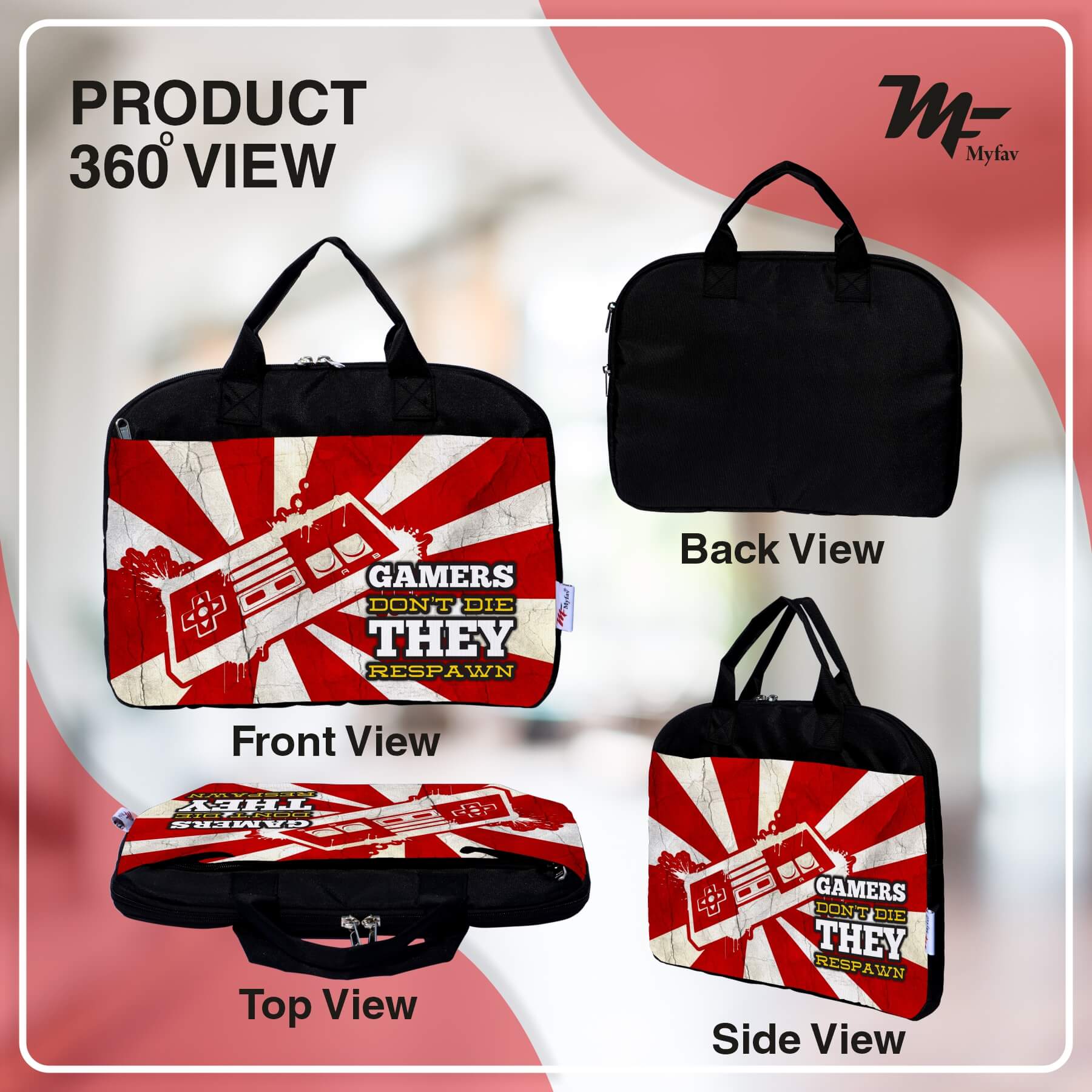 My Fav Gamer Laptop Bag Briefcase 15.6 Inch for Women and Men