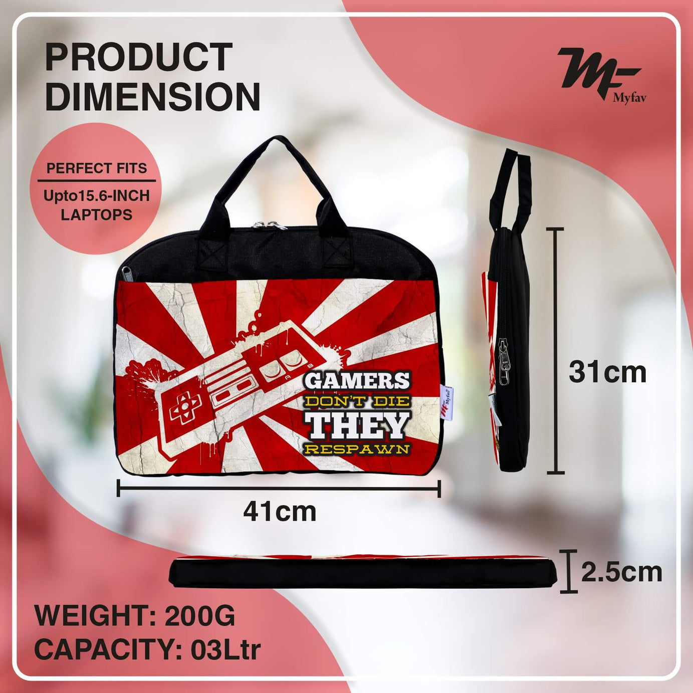 My Fav Gamer Laptop Bag Briefcase 15.6 Inch for Women and Men