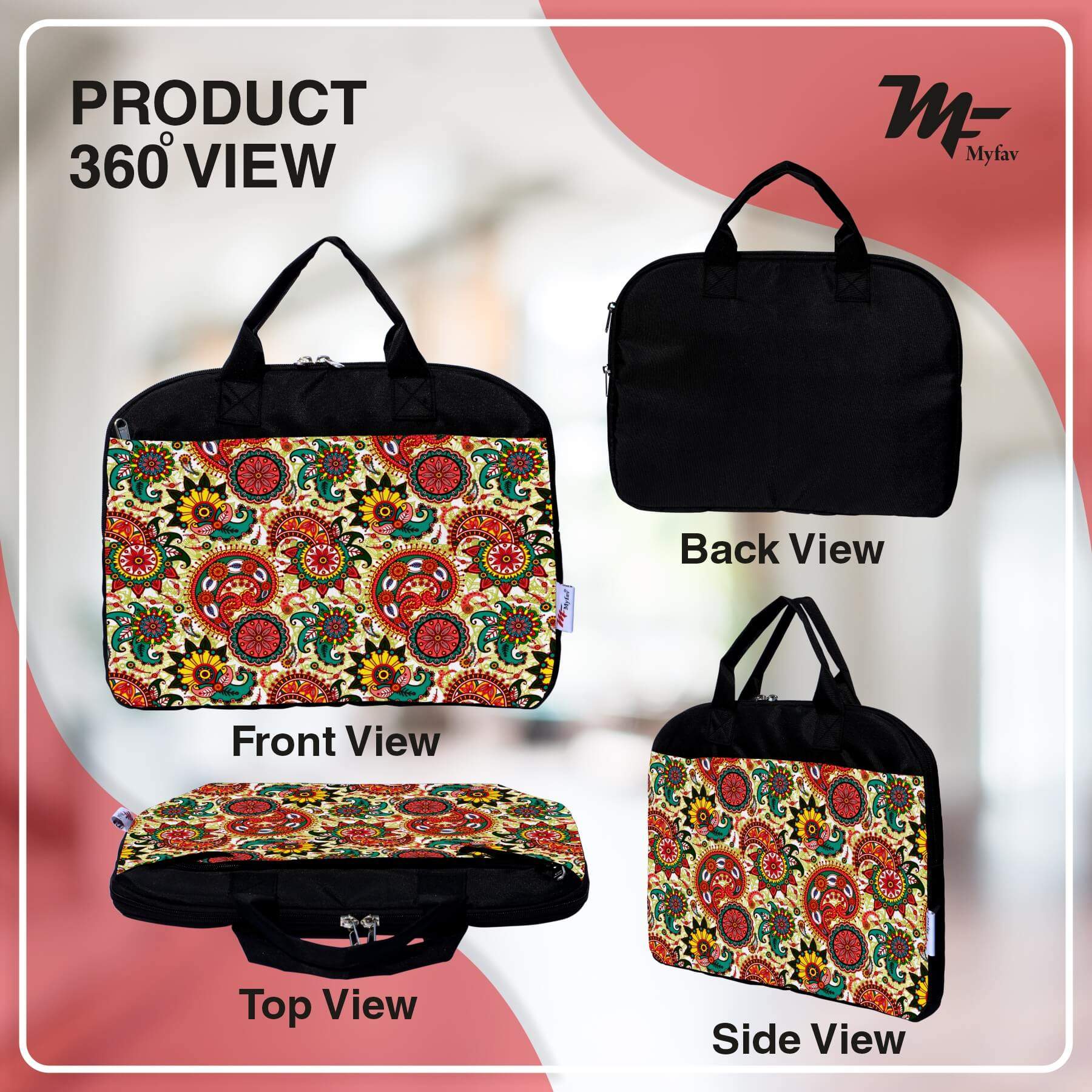My Fav Traditional Print Office Laptop Bag Briefcase 15.6 Inch for Women and Men