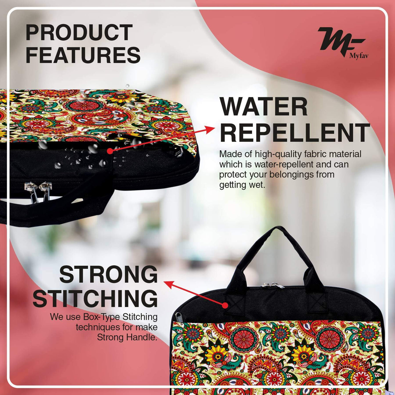 My Fav Traditional Print Office Laptop Bag Briefcase 15.6 Inch for Women and Men