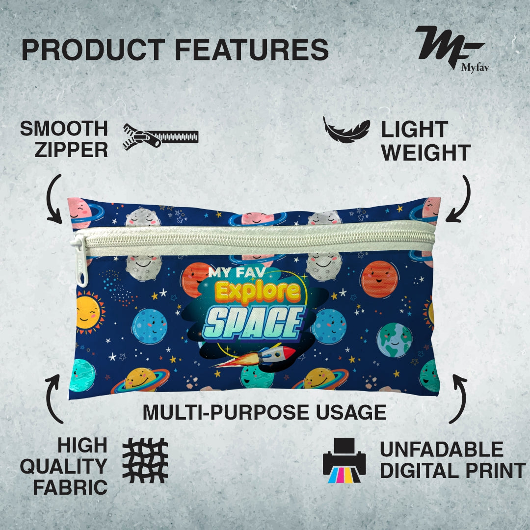 MY FAV Explore Space Print Pencil Pouch Bag Case with Zip for Students, School Supply Organizer Stationery Zip Pouch Bag for Kids Return Gifts