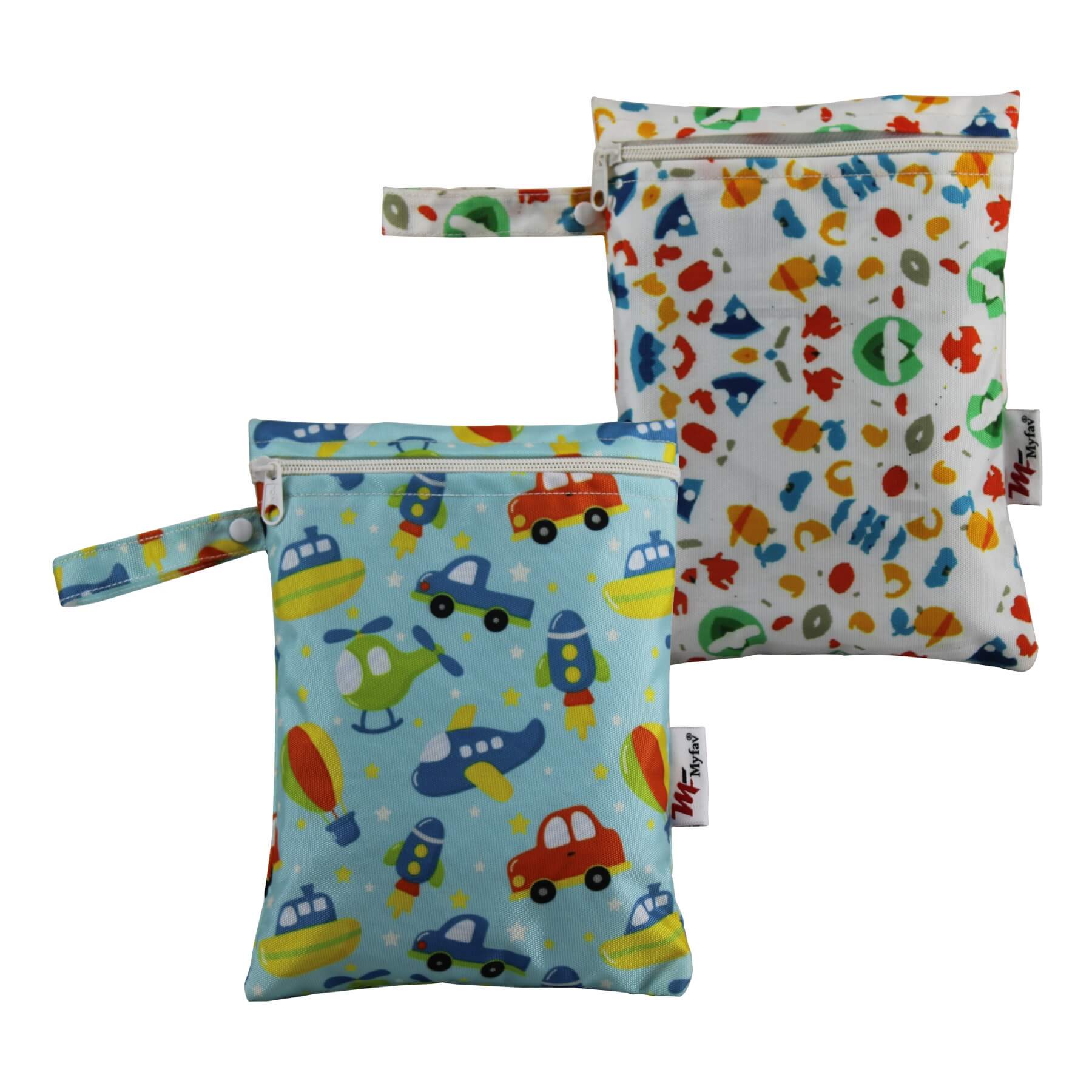 My Fav Diaper Wet Dry Pouch with Zipper, Reusable & Washable Organizer Bag for Travel, Beach, Pool, Stroller, Diapers, Dirty Gym Clothes, Wet Swimsuits, Toiletries- Pack of 2