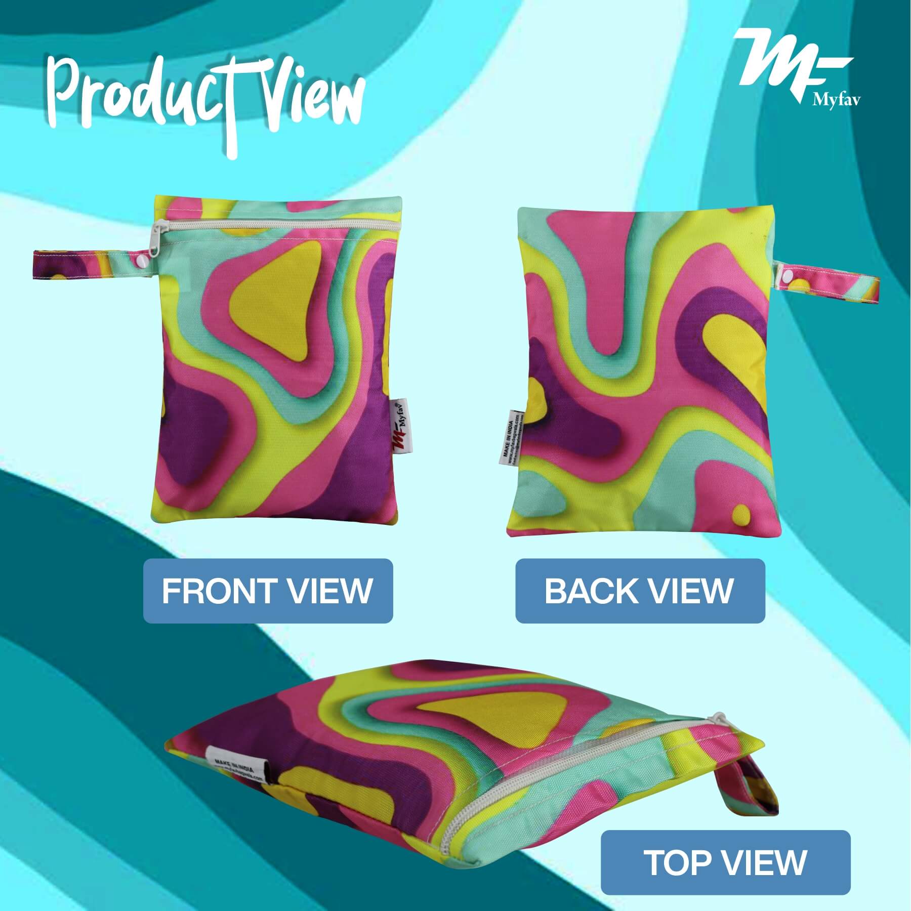 My Fav Multiutility Wet Dry Pouch with Zipper, Resusable & Washable Organizer Baby Diaper Bag/Travel Pouch/Travel Kit (Multicolor) Pack of 6