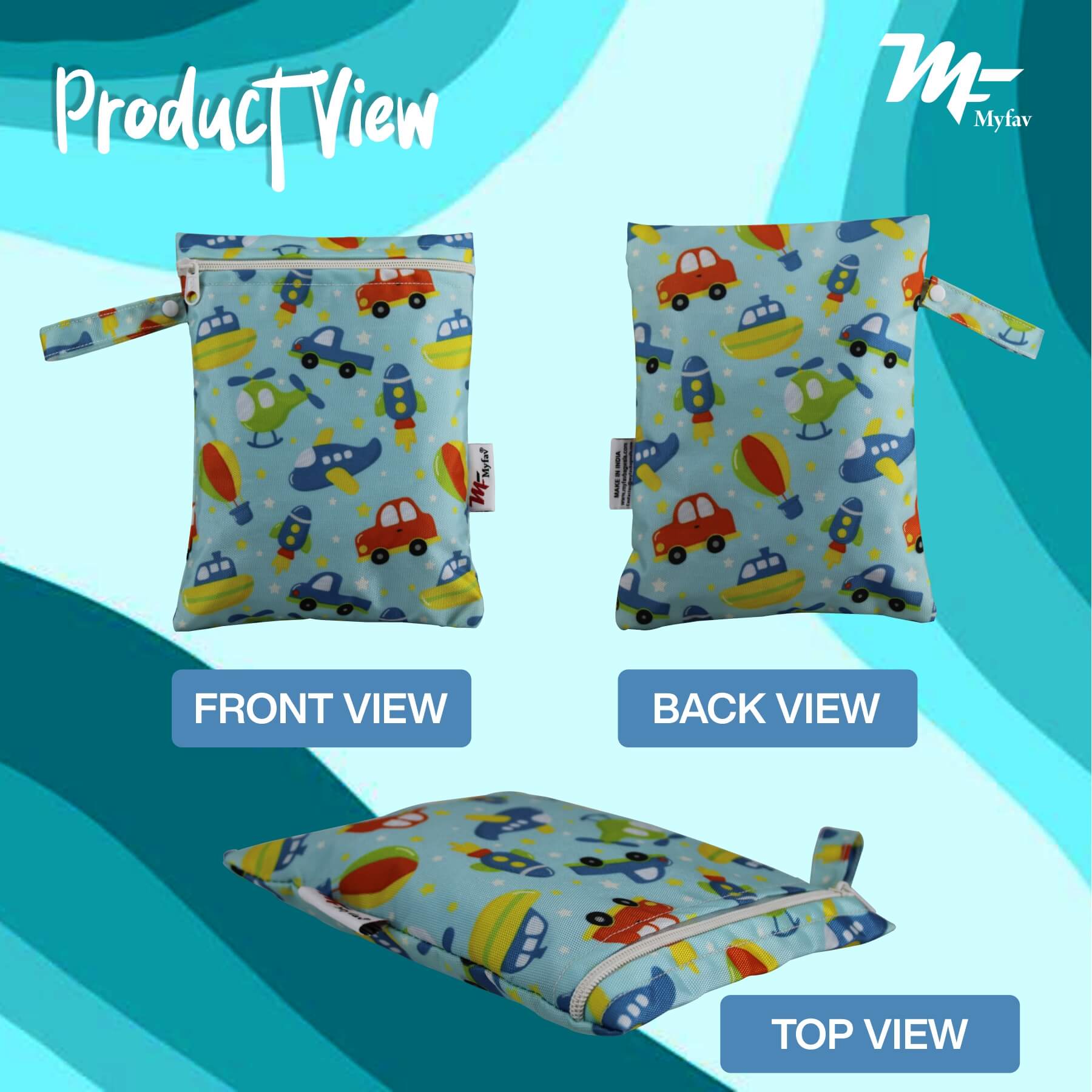 My Fav Diaper Wet Dry Pouch with Zipper, Reusable & Washable Organizer Bag for Travel, Beach, Pool, Stroller, Diapers, Dirty Gym Clothes, Wet Swimsuits, Toiletries- Pack of 2