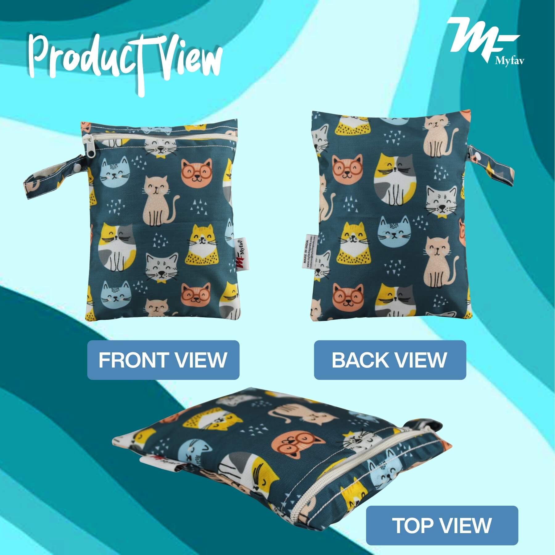 My Fav Cat Print Multiutility Wet Dry Pouch/Diaper Bag/Travel Pouch/Travel Kit