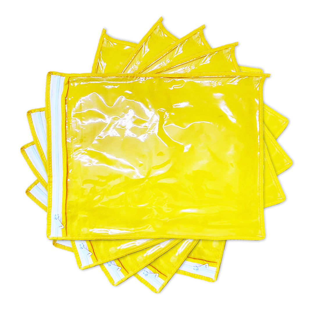 Foldable Single Saree Covers/Clothes Storage Bag/Wardrobe Organizer With Transparent Top And Zip, Color-Golden, Size-36x42x2 cm