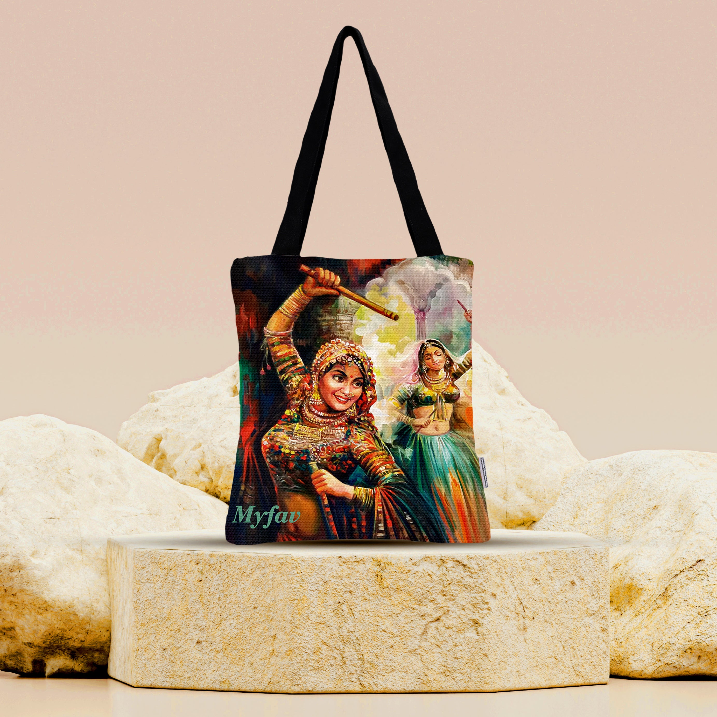 Premium Cotton Canvas Tote Bag - Traditional Dance Print