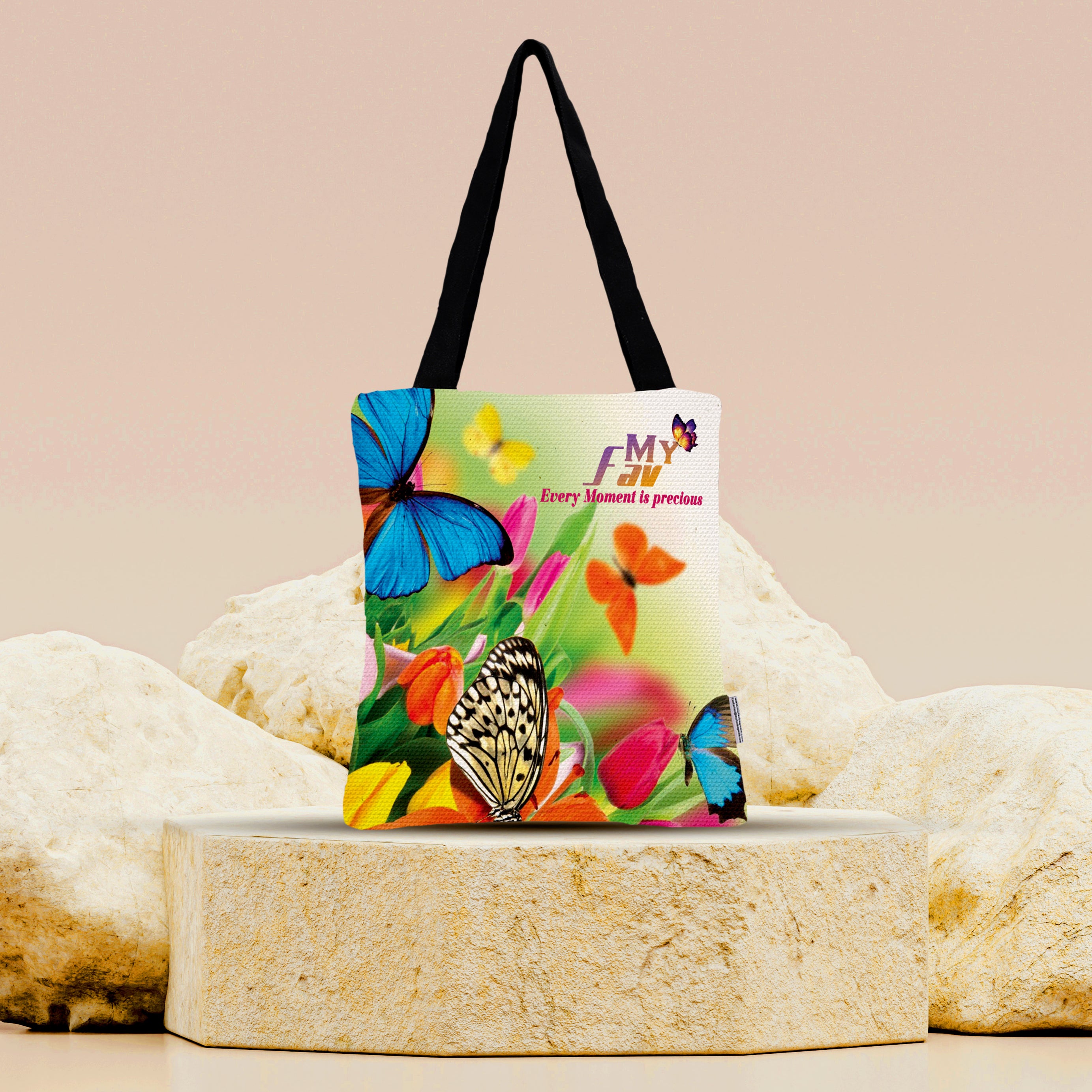 Premium Cotton Canvas Tote Bag - Butterflies Print