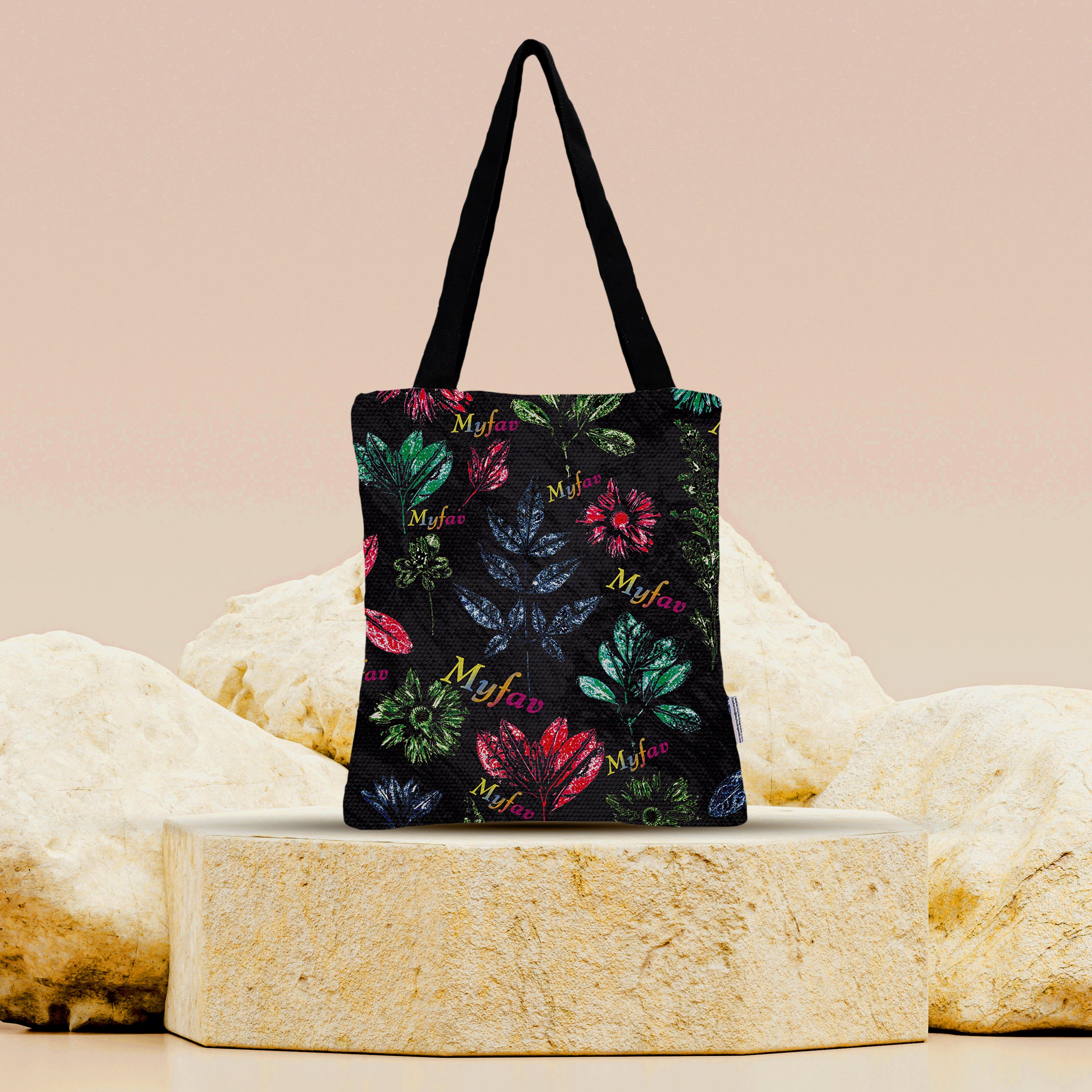 Premium Cotton Canvas Tote Bag - Dark Floral