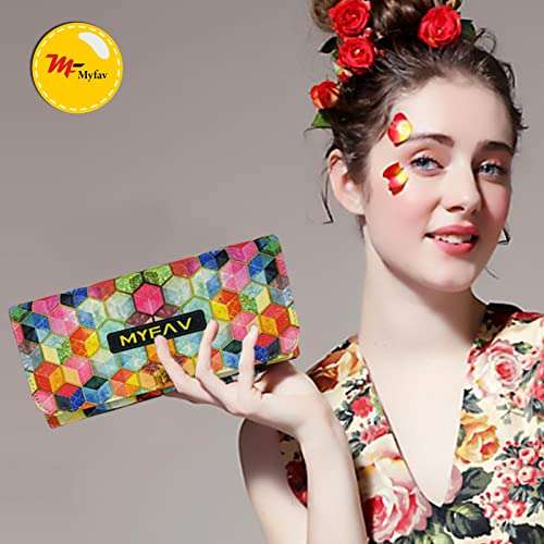 MY FAV Cotton Wallet I Multicolor Print with 2 Zip Pocket, Multiple Card Slot Faux Leather Women Wallet (Clutch)