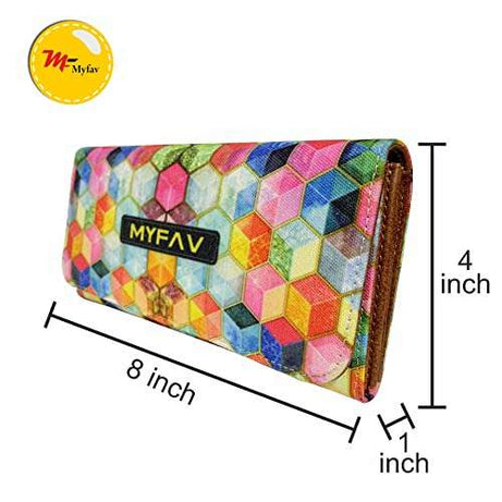 MY FAV Cotton Wallet I Multicolor Print with 2 Zip Pocket, Multiple Card Slot Faux Leather Women Wallet (Clutch)
