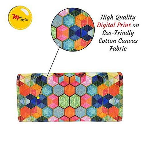 MY FAV Cotton Wallet I Multicolor Print with 2 Zip Pocket, Multiple Card Slot Faux Leather Women Wallet (Clutch)