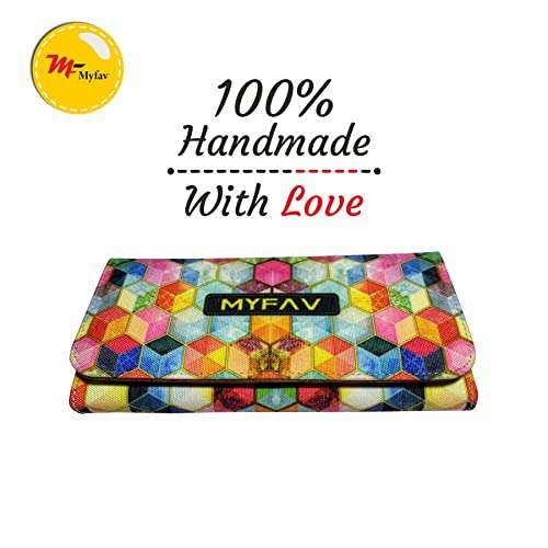 MY FAV Cotton Wallet I Multicolor Print with 2 Zip Pocket, Multiple Card Slot Faux Leather Women Wallet (Clutch)