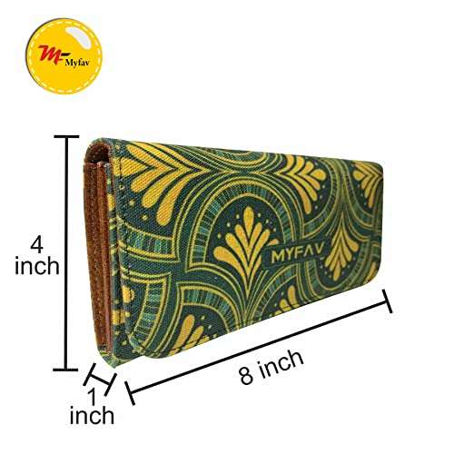 MY FAV Cotton Wallet I Unique Print with 2 Zip Pocket, Multiple Card Slot Faux Leather Women Wallet (Clutch)