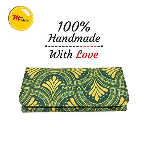 MY FAV Cotton Wallet I Unique Print with 2 Zip Pocket, Multiple Card Slot Faux Leather Women Wallet (Clutch)