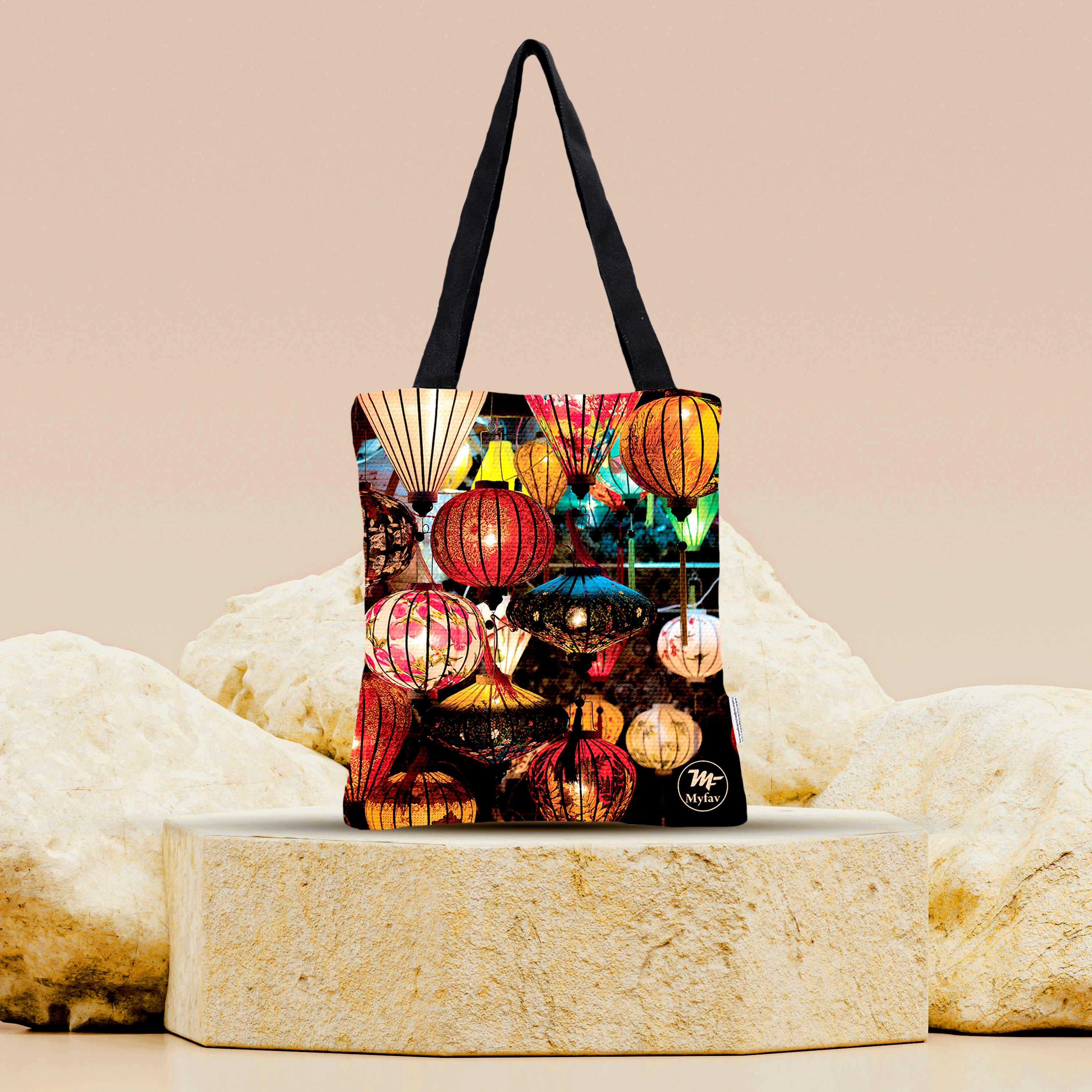 My Fav Multi Print Cotton Canvas Tote Bag