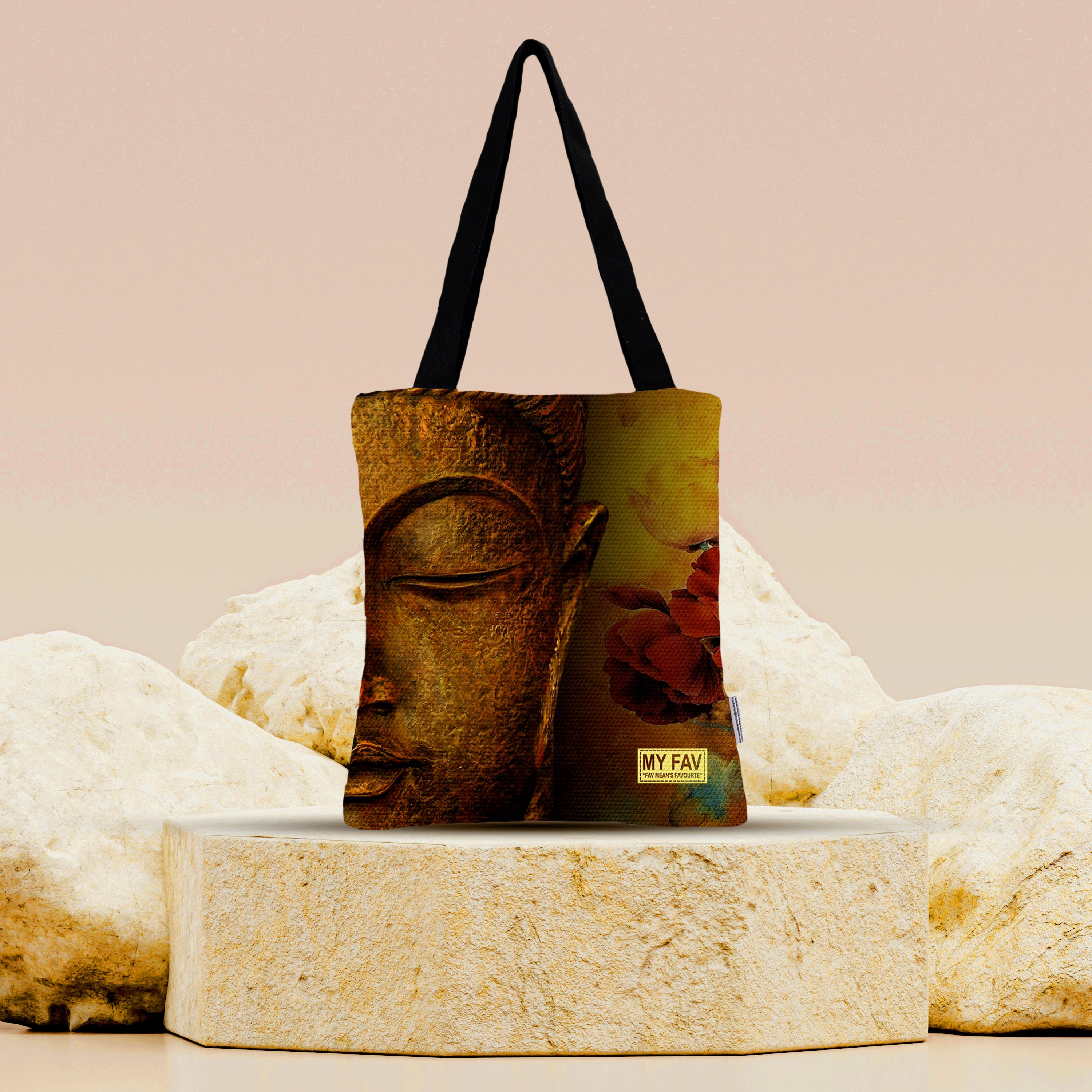 Premium Cotton Canvas Tote Bag - Budha Print