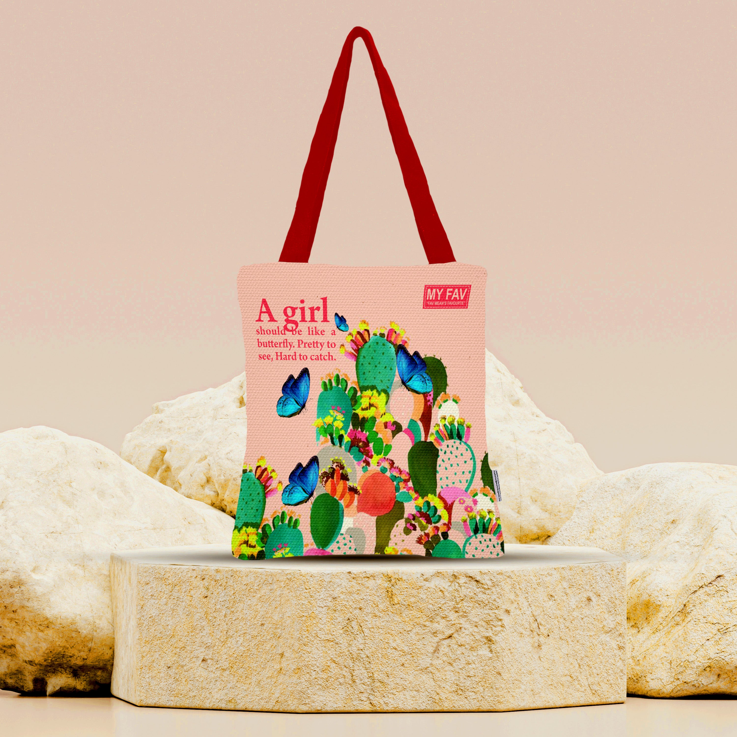 Premium Cotton Canvas Tote Bag - Butterfly Print