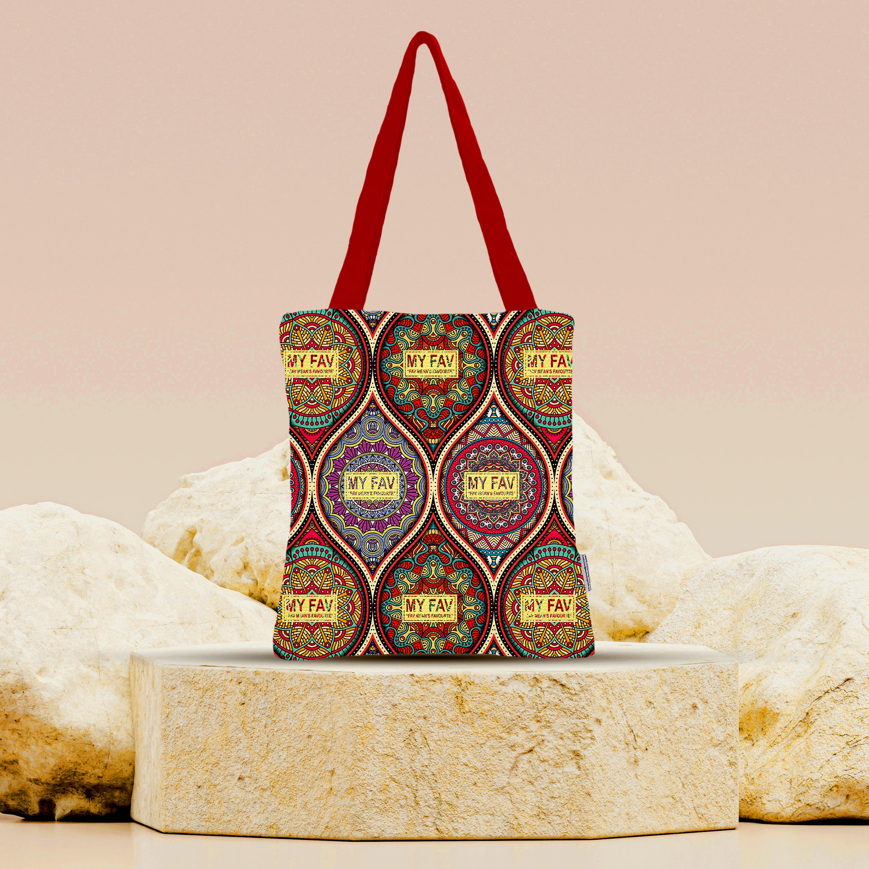 Premium Cotton Canvas Tote Bag - Rangoli Print
