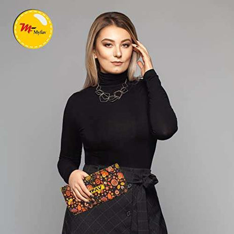 MY FAV Cotton Wallet I Floral Print with 2 Zip Pocket, Multiple Card Slot Faux Leather Women Wallet (Clutch)