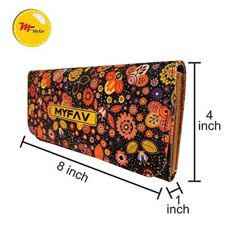 MY FAV Cotton Wallet I Floral Print with 2 Zip Pocket, Multiple Card Slot Faux Leather Women Wallet (Clutch)