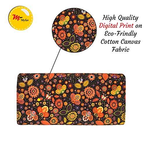 MY FAV Cotton Wallet I Floral Print with 2 Zip Pocket, Multiple Card Slot Faux Leather Women Wallet (Clutch)