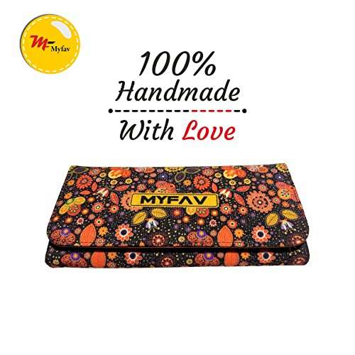 MY FAV Cotton Wallet I Floral Print with 2 Zip Pocket, Multiple Card Slot Faux Leather Women Wallet (Clutch)